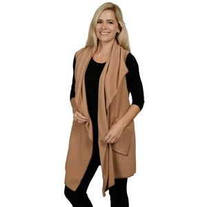 Le Moda Pocketed Open Front Fleece Vest Cardigan